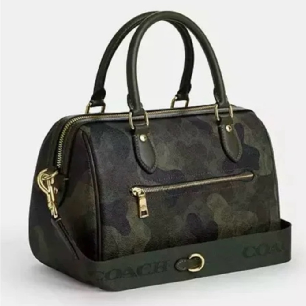 Coach NWT Green Camouflage Rowan Satchel Bag - Picture 4 of 9